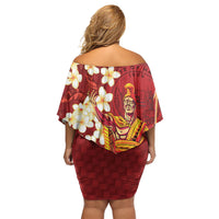 Hawaii King Kamehameha Off Shoulder Short Dress Plumeria Lauhala Pattern LT01 - Polynesian Pride