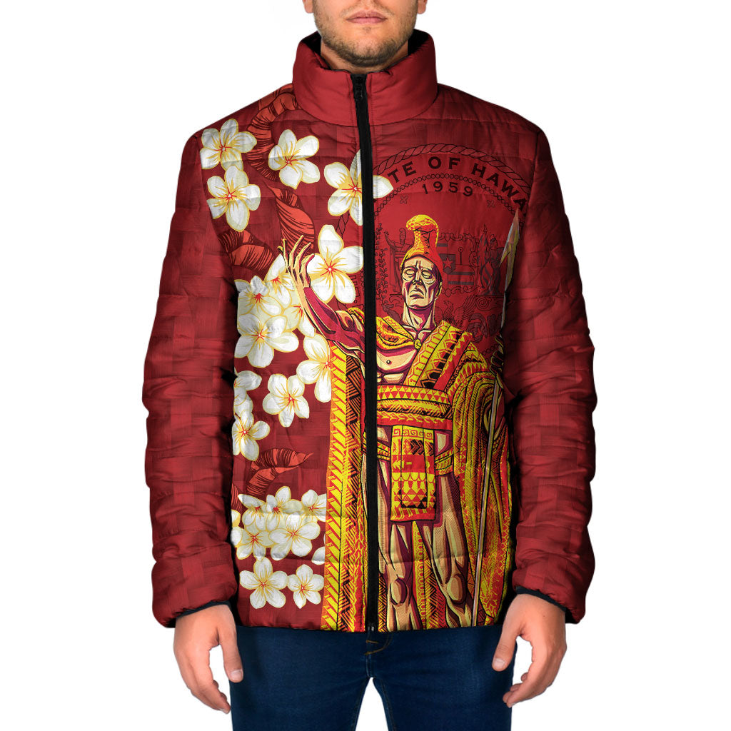 Hawaii King Kamehameha Padded Jacket Plumeria Lauhala Pattern LT01 Men Red - Polynesian Pride