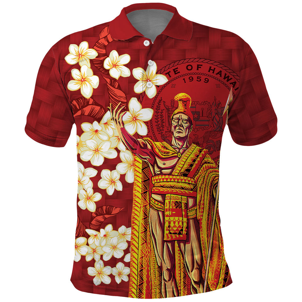Hawaii King Kamehameha Polo Shirt Plumeria Lauhala Pattern LT01 Red - Polynesian Pride
