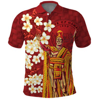 Hawaii King Kamehameha Polo Shirt Plumeria Lauhala Pattern LT01 Red - Polynesian Pride