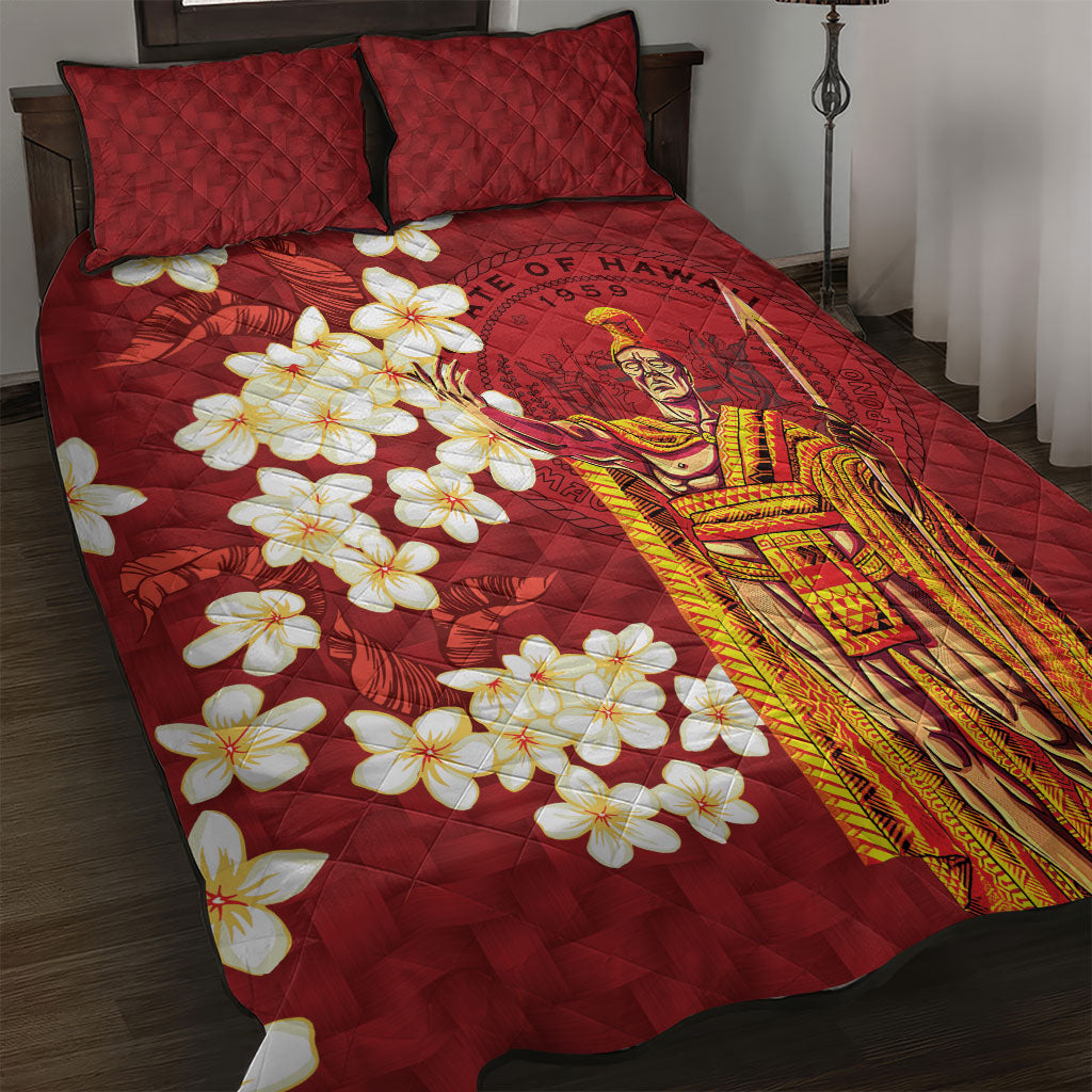 Hawaii King Kamehameha Quilt Bed Set Plumeria Lauhala Pattern LT01 Red - Polynesian Pride
