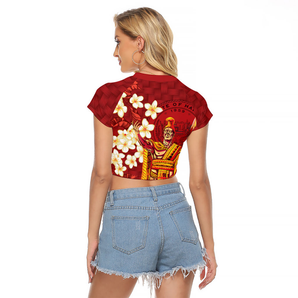 Hawaii King Kamehameha Raglan Cropped T Shirt Plumeria Lauhala Pattern LT01 - Polynesian Pride