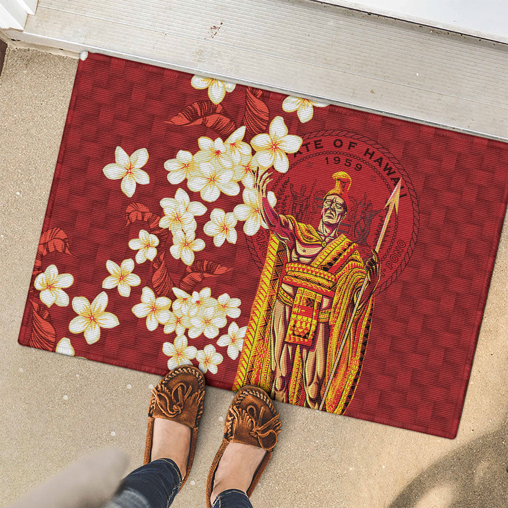 Hawaii King Kamehameha Rubber Doormat Plumeria Lauhala Pattern LT01 - Polynesian Pride
