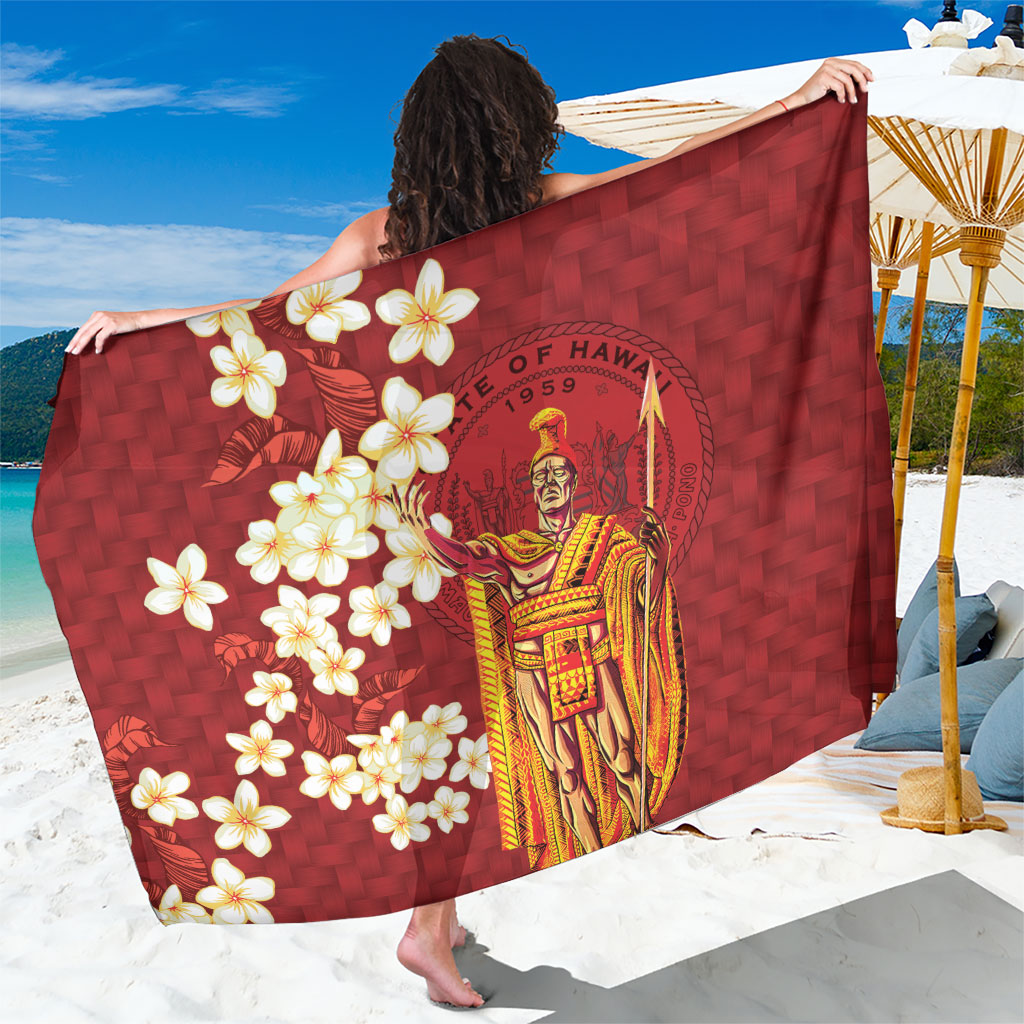 Hawaii King Kamehameha Sarong Plumeria Lauhala Pattern LT01 One Size 44 x 66 inches Red - Polynesian Pride