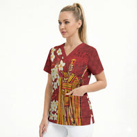 Hawaii King Kamehameha Scrub Top Plumeria Lauhala Pattern LT01 - Polynesian Pride