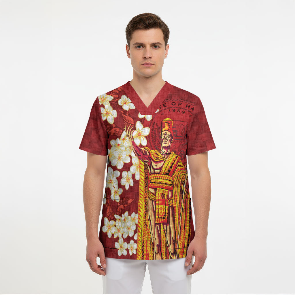 Hawaii King Kamehameha Scrub Top Plumeria Lauhala Pattern LT01 - Polynesian Pride