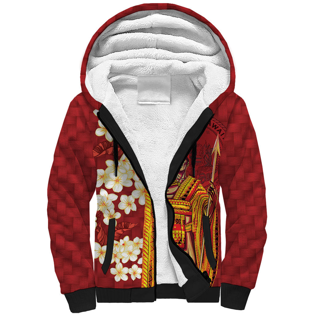 Hawaii King Kamehameha Sherpa Hoodie Plumeria Lauhala Pattern LT01 Unisex Red - Polynesian Pride