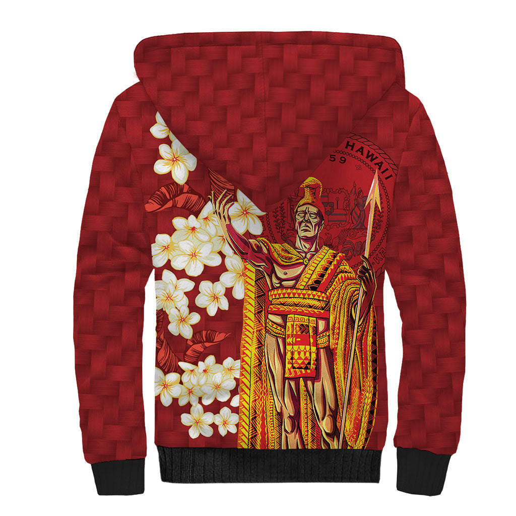 Hawaii King Kamehameha Sherpa Hoodie Plumeria Lauhala Pattern LT01 - Polynesian Pride