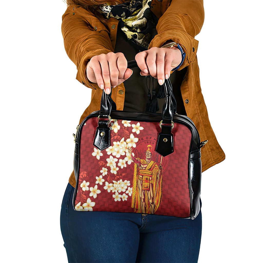 Hawaii King Kamehameha Shoulder Handbag Plumeria Lauhala Pattern LT01 One Size Red - Polynesian Pride