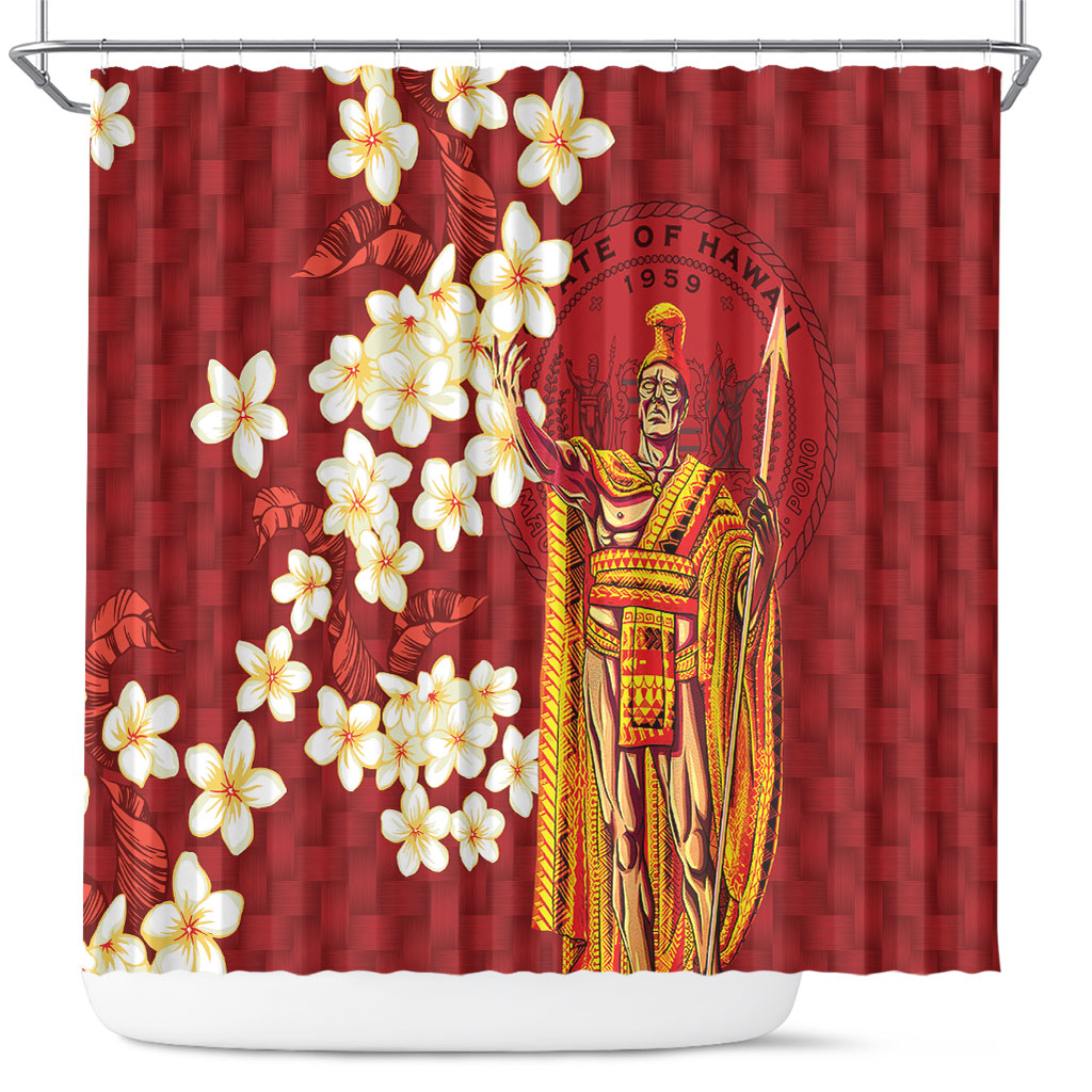 Hawaii King Kamehameha Shower Curtain Plumeria Lauhala Pattern LT01 Red - Polynesian Pride