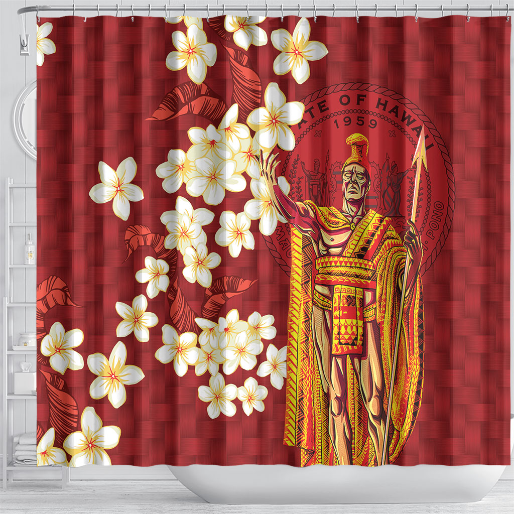 Hawaii King Kamehameha Shower Curtain Plumeria Lauhala Pattern LT01 - Polynesian Pride