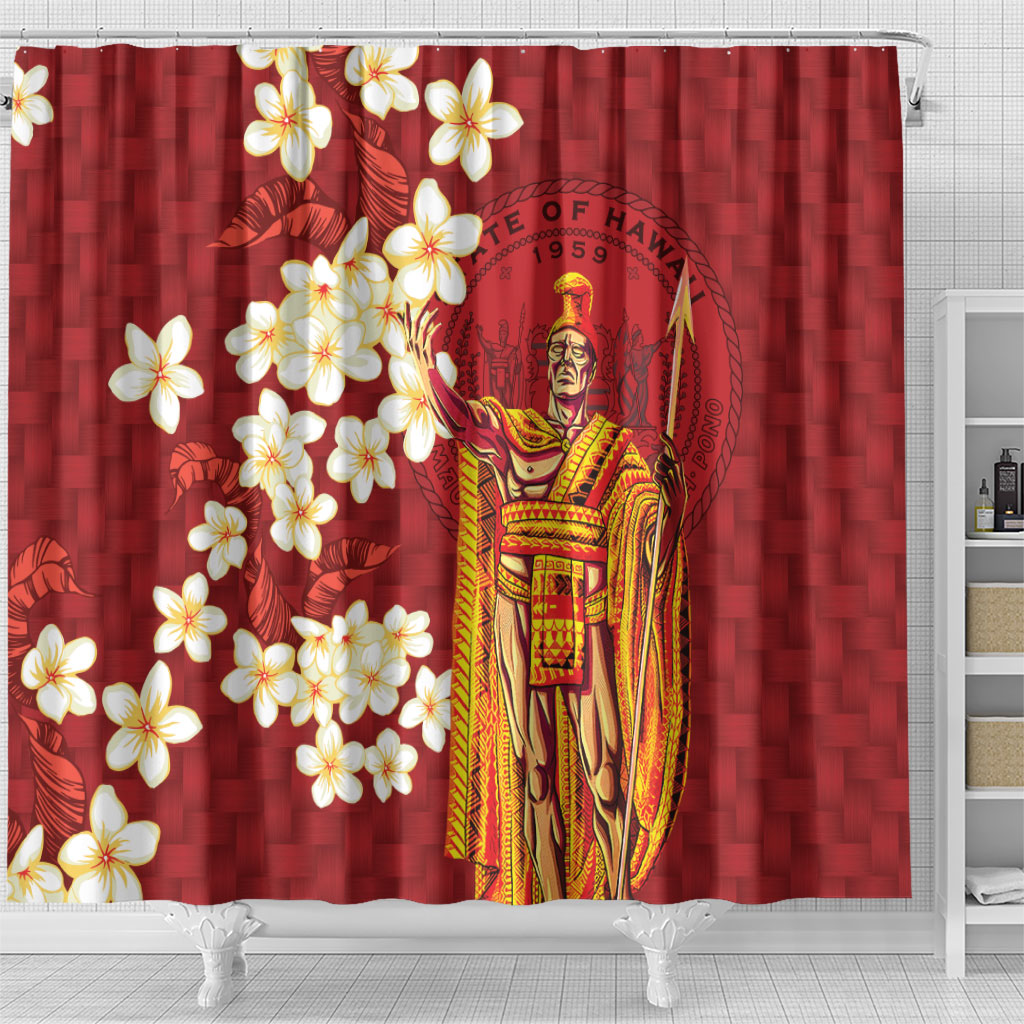 Hawaii King Kamehameha Shower Curtain Plumeria Lauhala Pattern LT01 - Polynesian Pride