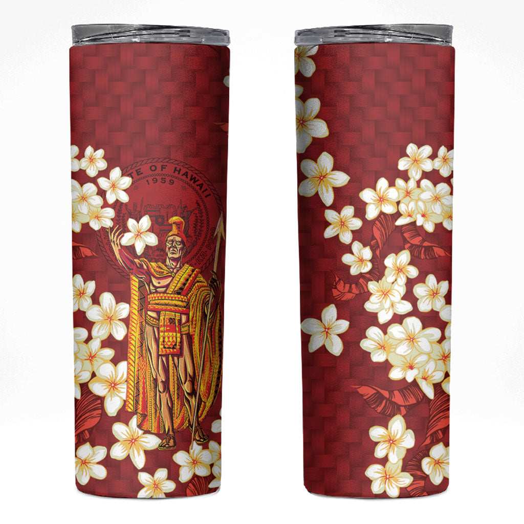 Hawaii King Kamehameha Skinny Tumbler Plumeria Lauhala Pattern LT01 Red - Polynesian Pride