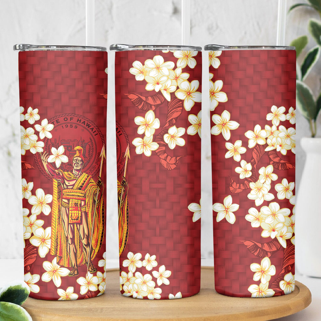 Hawaii King Kamehameha Skinny Tumbler Plumeria Lauhala Pattern LT01 - Polynesian Pride