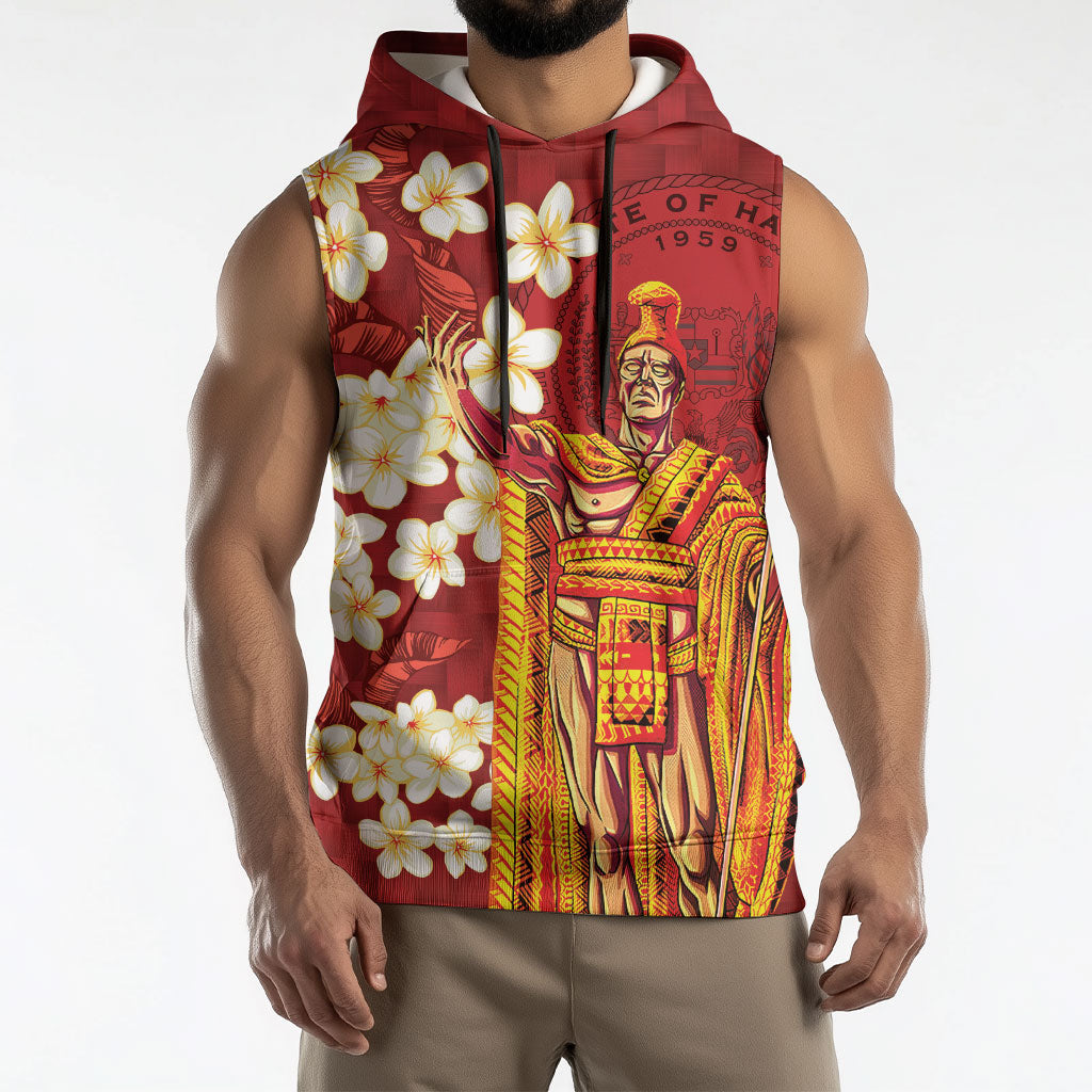 Hawaii King Kamehameha Sleeveless Hoodie Plumeria Lauhala Pattern LT01 - Polynesian Pride
