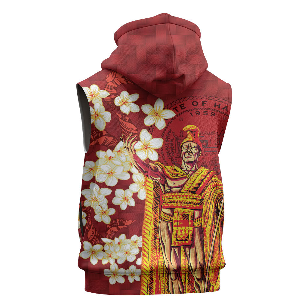 Hawaii King Kamehameha Sleeveless Zip Hoodie Plumeria Lauhala Pattern LT01 - Polynesian Pride