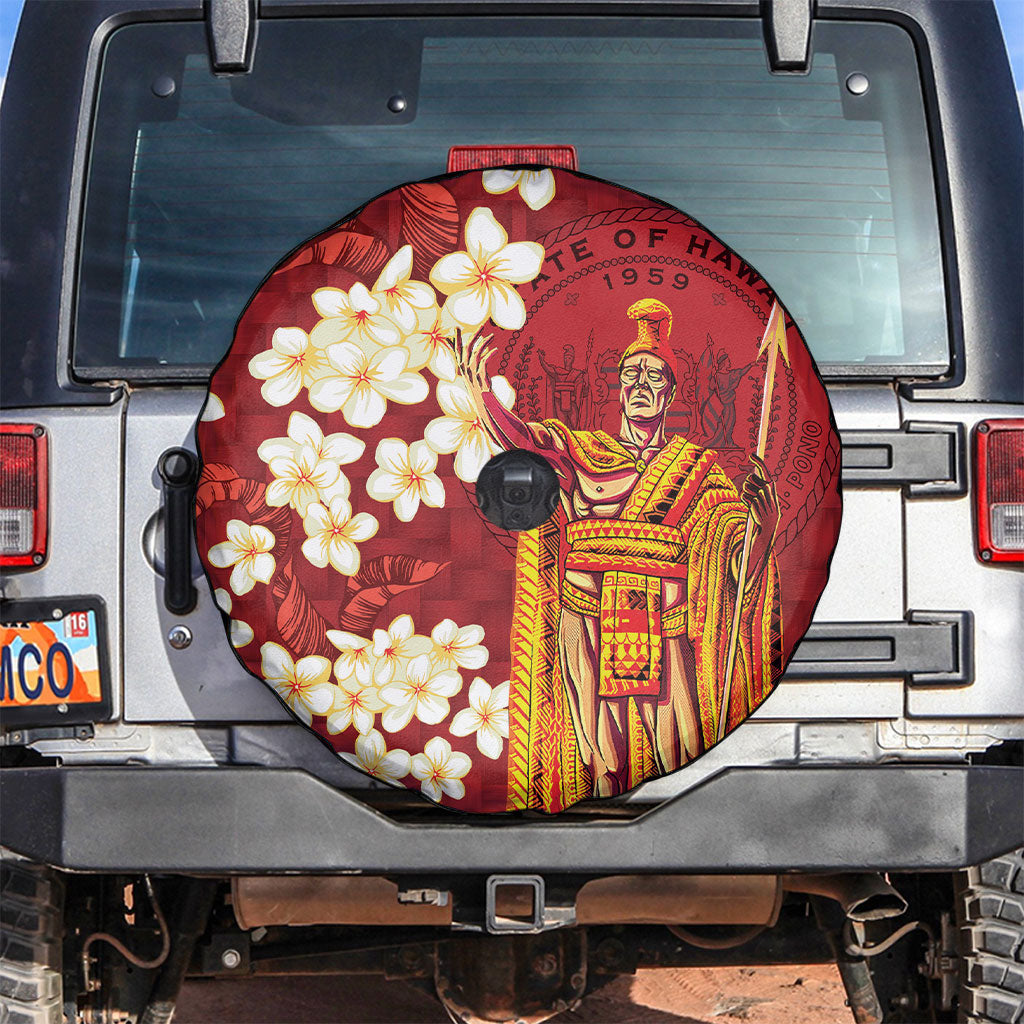 Hawaii King Kamehameha Spare Tire Cover Plumeria Lauhala Pattern LT01 Red - Polynesian Pride