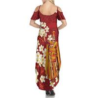 Hawaii King Kamehameha Summer Maxi Dress Plumeria Lauhala Pattern LT01 - Polynesian Pride