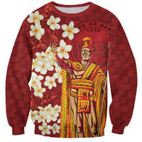 Hawaii King Kamehameha Sweatshirt Plumeria Lauhala Pattern LT01 Unisex Red - Polynesian Pride