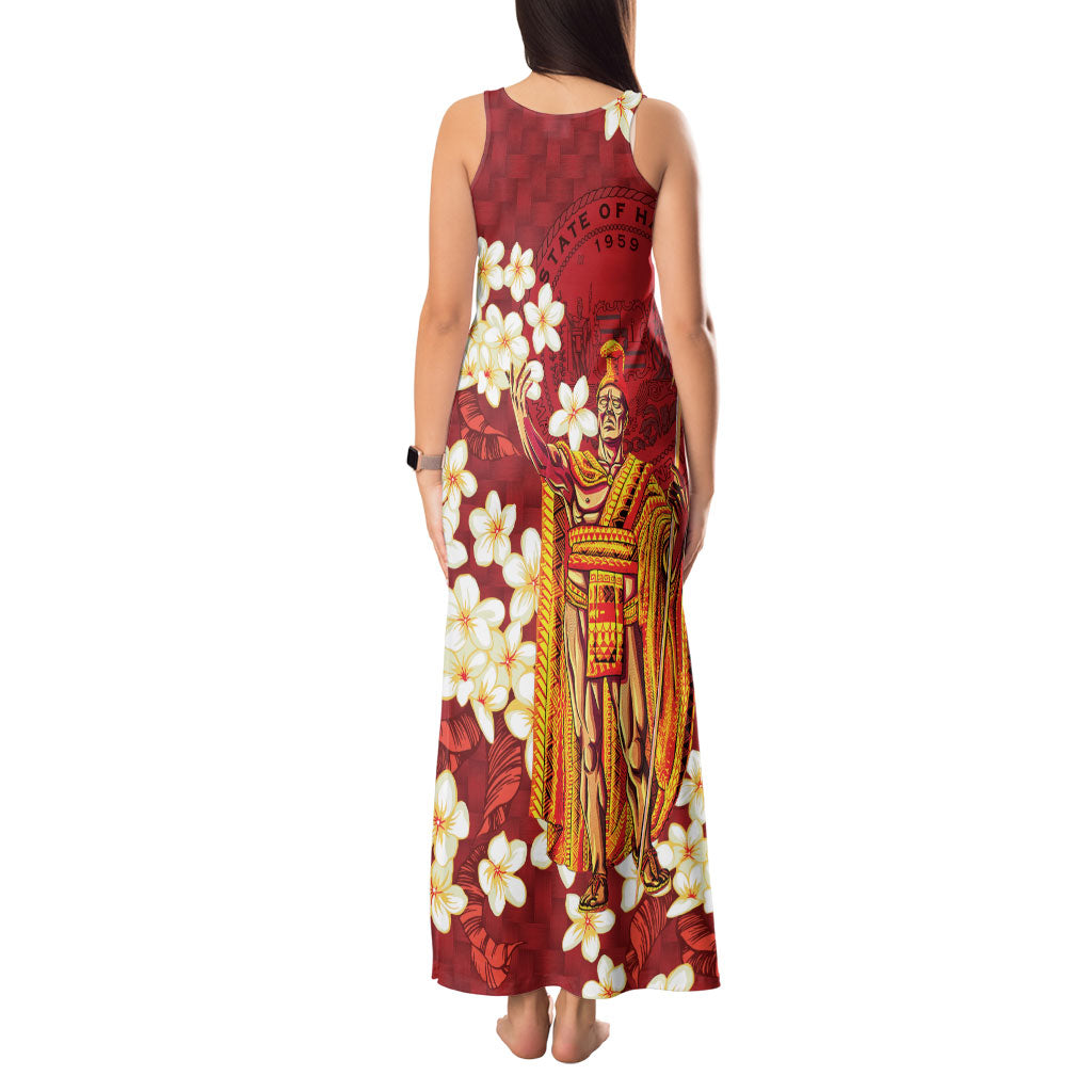 Hawaii King Kamehameha Tank Maxi Dress Plumeria Lauhala Pattern LT01 - Polynesian Pride