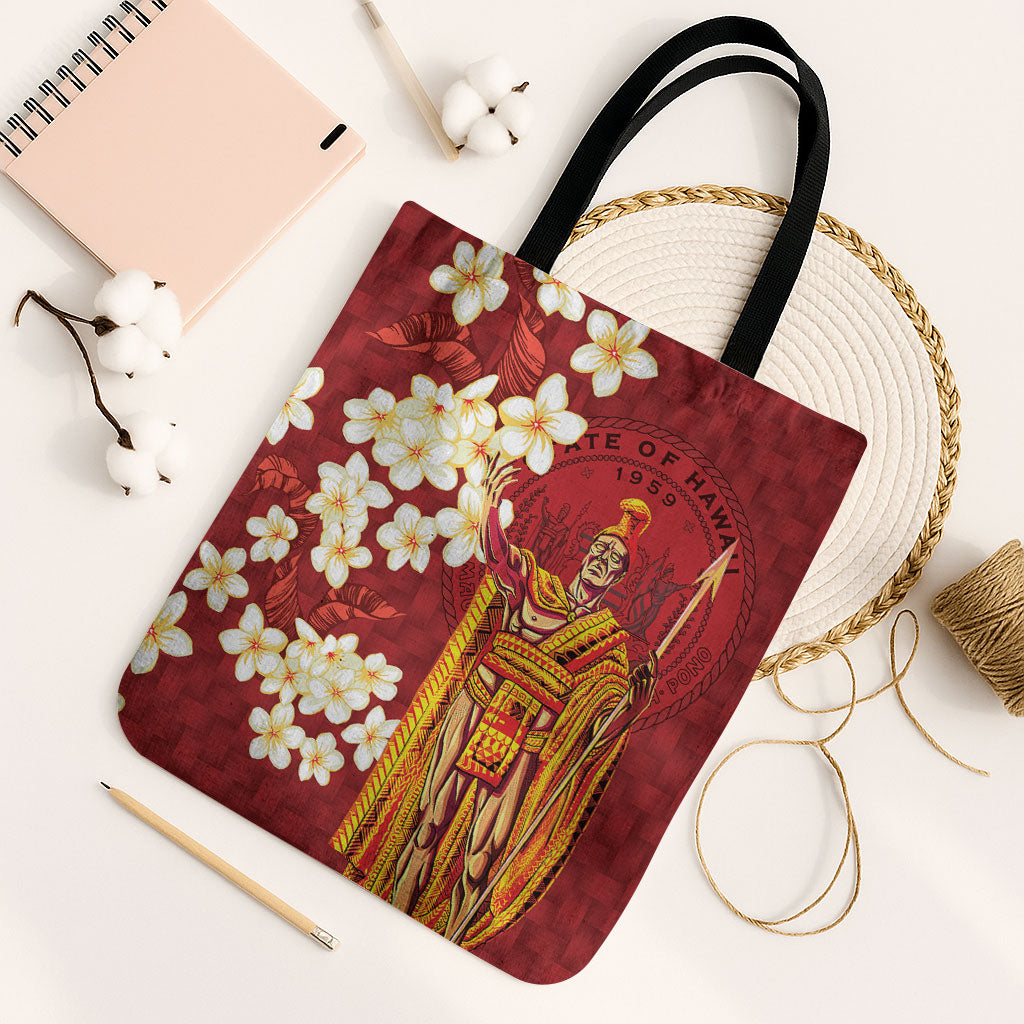 Hawaii King Kamehameha Tote Bag Plumeria Lauhala Pattern LT01 Black Strap One Size Red - Polynesian Pride