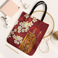 Hawaii King Kamehameha Tote Bag Plumeria Lauhala Pattern LT01 Black Strap One Size Red - Polynesian Pride