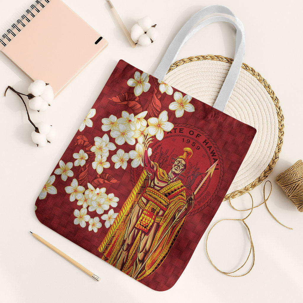 Hawaii King Kamehameha Tote Bag Plumeria Lauhala Pattern LT01 White Strap One Size Red - Polynesian Pride