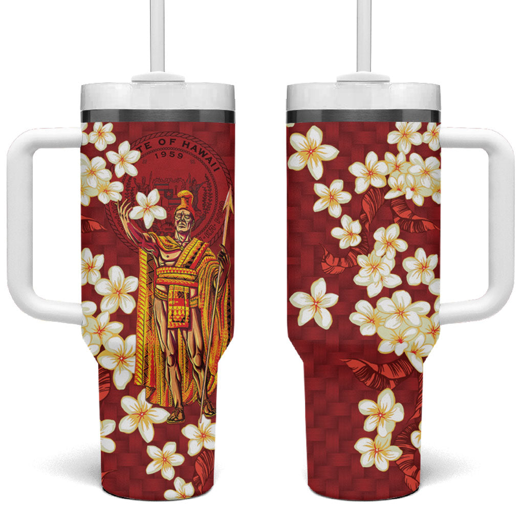 Hawaii King Kamehameha Tumbler With Handle Plumeria Lauhala Pattern LT01 One Size: 40 oz Red - Polynesian Pride