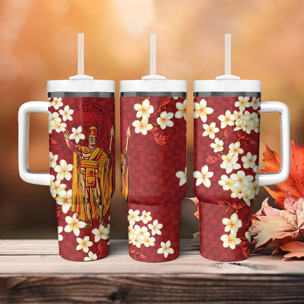 Hawaii King Kamehameha Tumbler With Handle Plumeria Lauhala Pattern LT01 - Polynesian Pride
