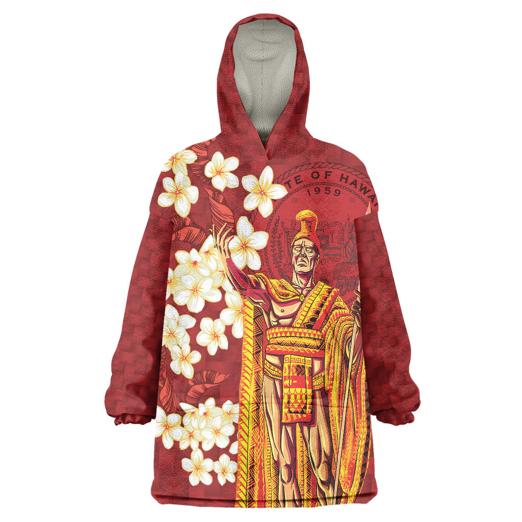 Hawaii King Kamehameha Wearable Blanket Hoodie Plumeria Lauhala Pattern LT01 One Size Red - Polynesian Pride