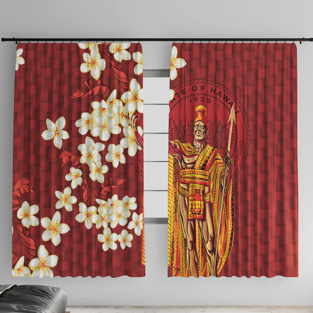 Hawaii King Kamehameha Window Curtain Plumeria Lauhala Pattern LT01 With Hooks Red - Polynesian Pride