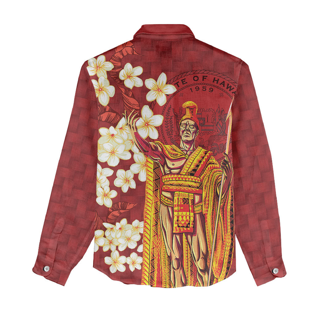 Hawaii King Kamehameha Women Casual Shirt Plumeria Lauhala Pattern LT01 - Polynesian Pride