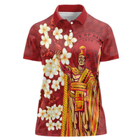 Hawaii King Kamehameha Women Polo Shirt Plumeria Lauhala Pattern LT01 Female Red - Polynesian Pride