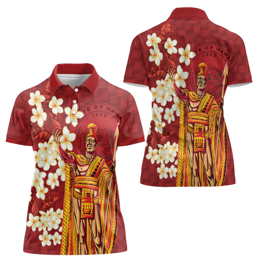 Hawaii King Kamehameha Women Polo Shirt Plumeria Lauhala Pattern LT01 - Polynesian Pride