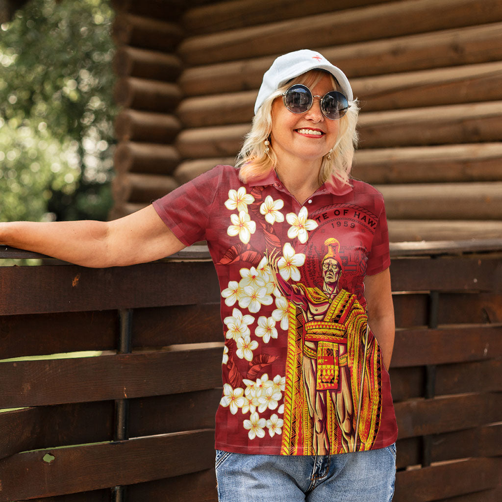 Hawaii King Kamehameha Women Polo Shirt Plumeria Lauhala Pattern LT01 - Polynesian Pride