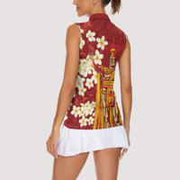 Hawaii King Kamehameha Women Sleeveless Polo Shirt Plumeria Lauhala Pattern LT01 - Polynesian Pride