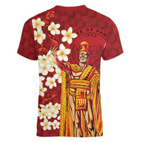 Hawaii King Kamehameha Women V-Neck T-Shirt Plumeria Lauhala Pattern LT01 - Polynesian Pride