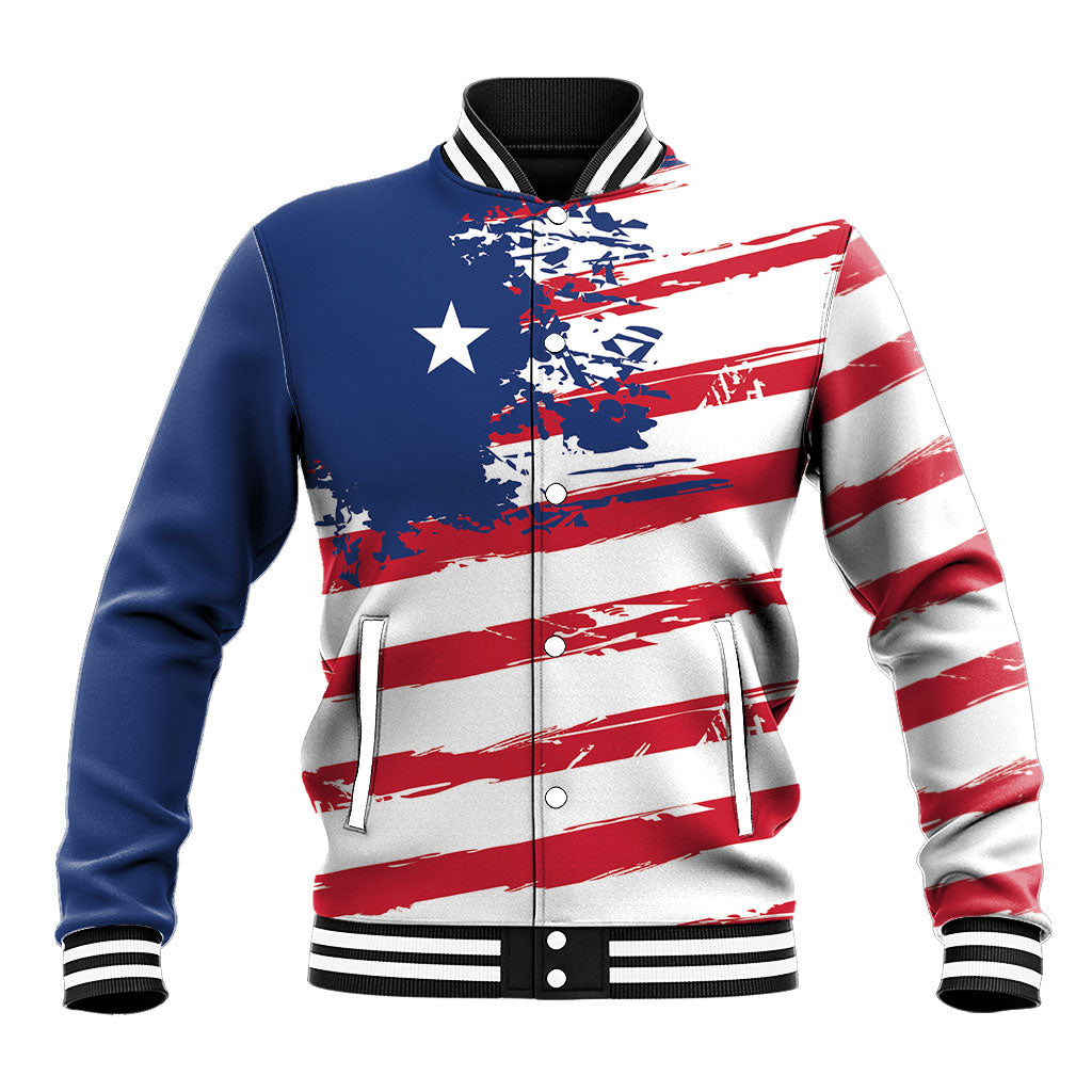 Liberia Flag Baseball Jacket Grunge Stylized LT01 Unisex Multicolor - Polynesian Pride