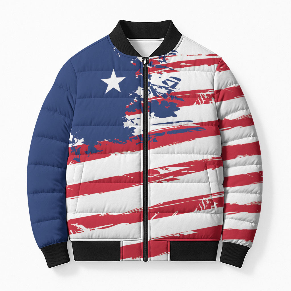 Liberia Flag Bomber Puffer Jacket Grunge Stylized LT01 Unisex Multicolor - Polynesian Pride