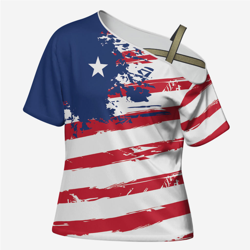 Liberia Flag Cross Shoulder Shirt Grunge Stylized LT01 Female Multicolor - Polynesian Pride