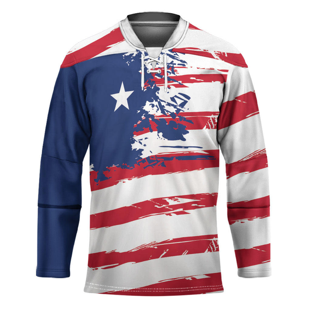 Liberia Flag Hockey Jersey Grunge Stylized LT01 Unisex Multicolor - Polynesian Pride