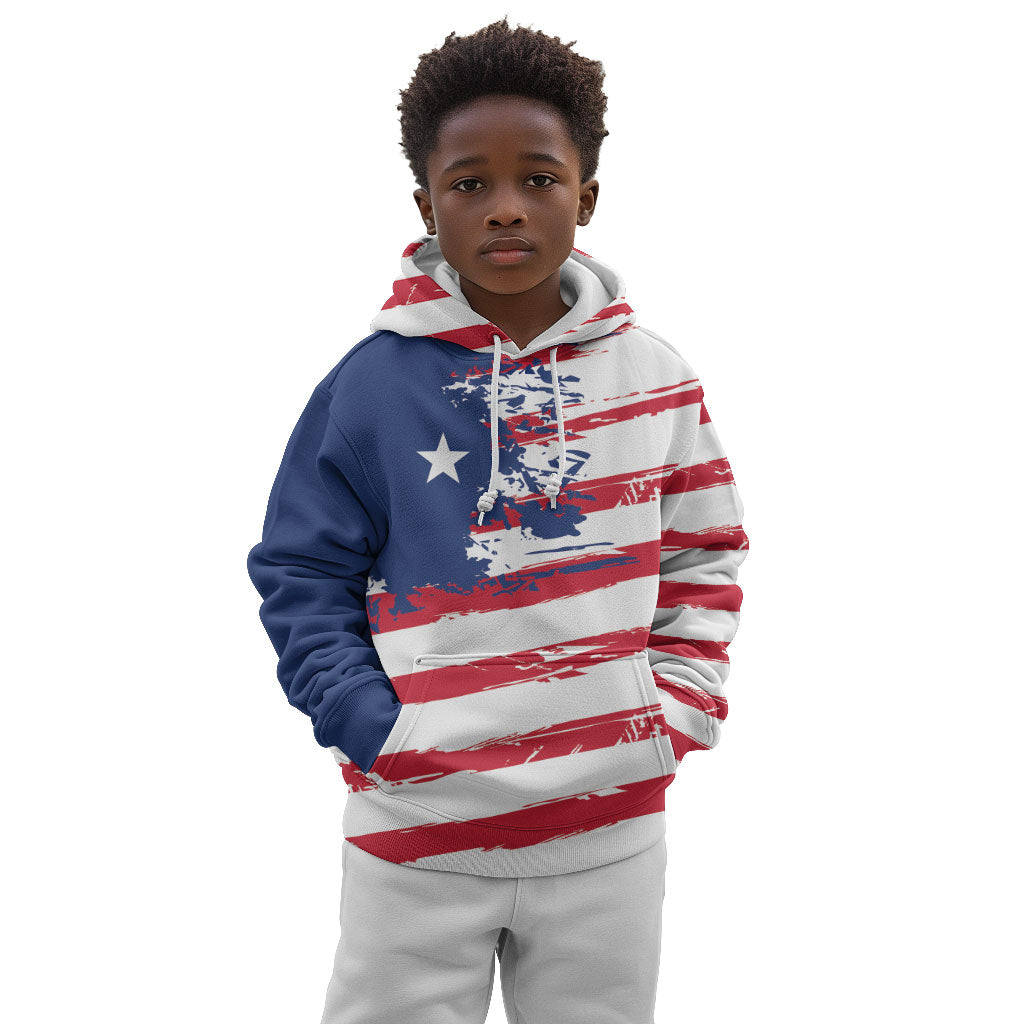 Liberia Flag Kid Hoodie Grunge Stylized LT01 Hoodie Multicolor - Polynesian Pride