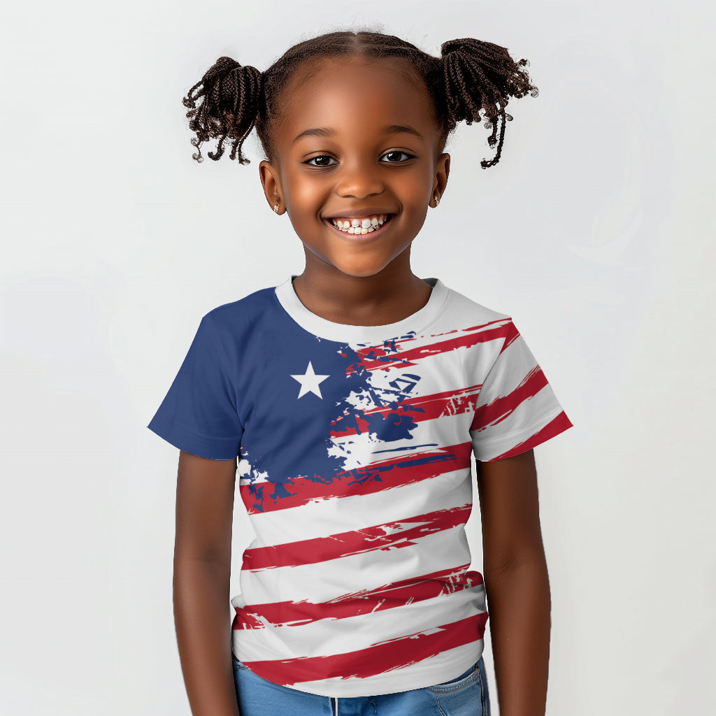 Liberia Flag Kid T shirt Grunge Stylized LT01 Multicolor - Polynesian Pride