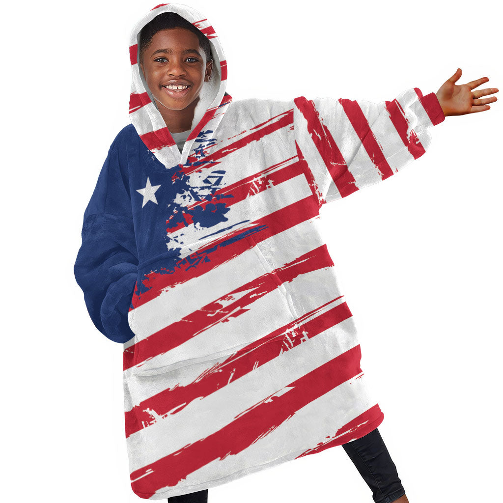 Liberia Flag Kid Wearable Blanket Hoodie Grunge Stylized LT01 Kid One Size Multicolor - Polynesian Pride
