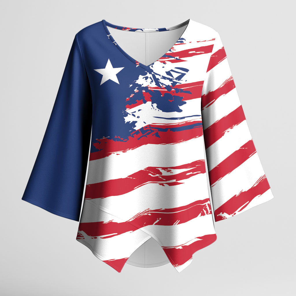 Liberia Flag Kimono Sleeve Blouse Grunge Stylized LT01 Female Multicolor - Polynesian Pride