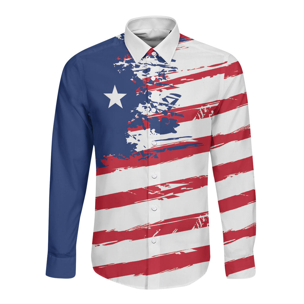 Liberia Flag Long Sleeve Button Shirt Grunge Stylized LT01 Unisex Multicolor - Polynesian Pride