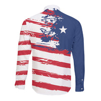 Liberia Flag Long Sleeve Button Shirt Grunge Stylized