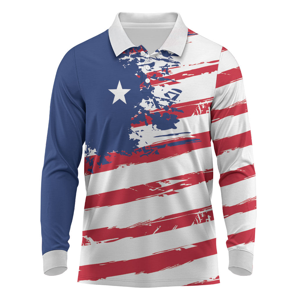 Liberia Flag Long Sleeve Polo Shirt Grunge Stylized LT01 Multicolor - Polynesian Pride