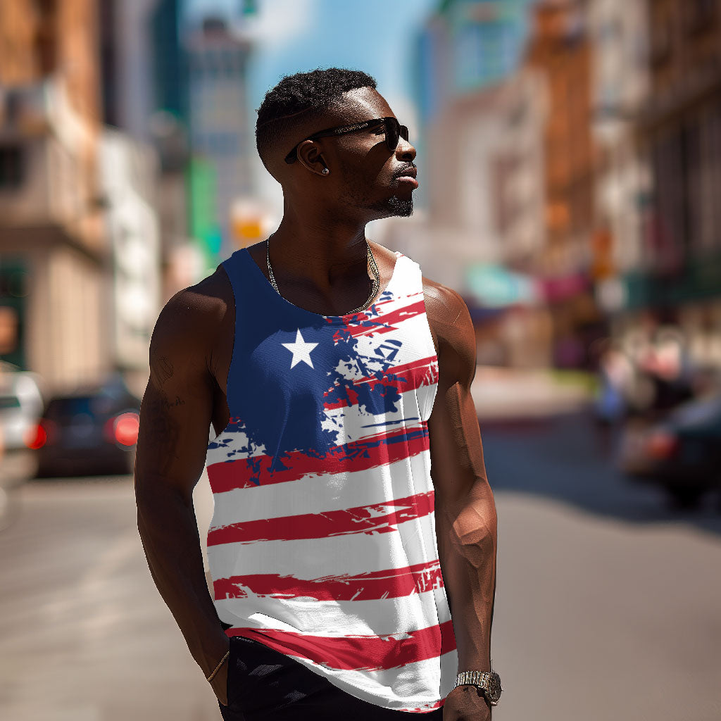 Liberia Flag Men Tank Top Grunge Stylized LT01 Multicolor - Polynesian Pride