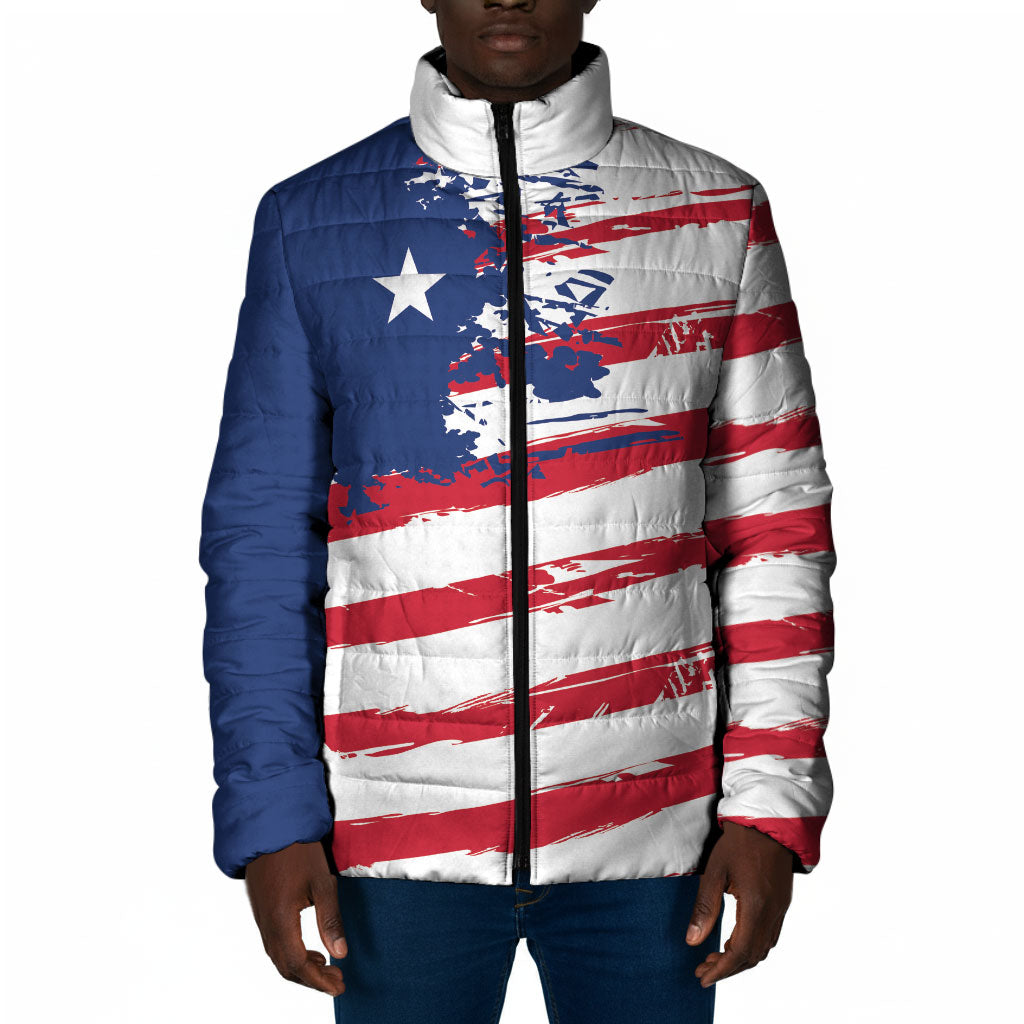 Liberia Flag Padded Jacket Grunge Stylized LT01 Men Multicolor - Polynesian Pride